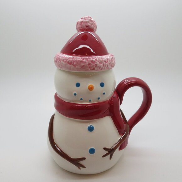 Christmas 12 oz Ceramic Snowman Tea Coffee Mug Cup Starbucks Holiday 2006 Lid - Picture 1 of 16
